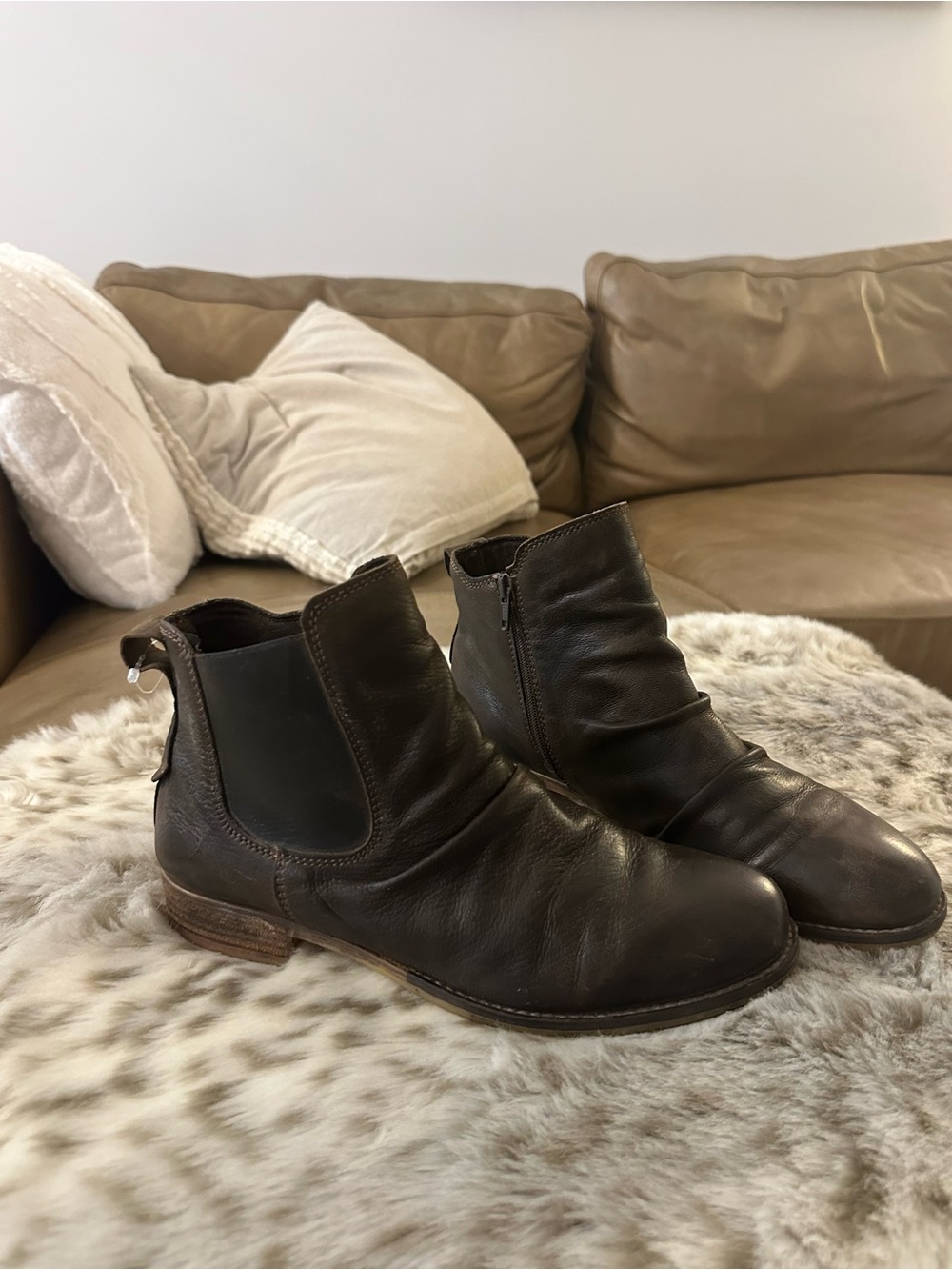 Josef Seibel Dark Brown Genuine Leather Ankle Booties with Side Zip